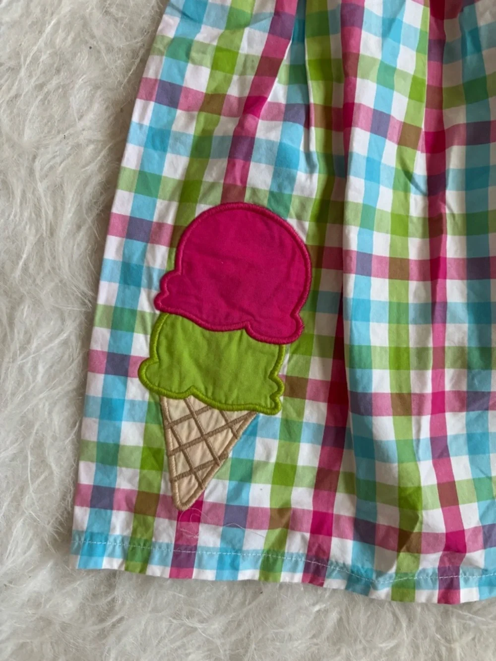 Gymboree Pink Green Blue Plaid Smocked Dress with Ice Cream Applique